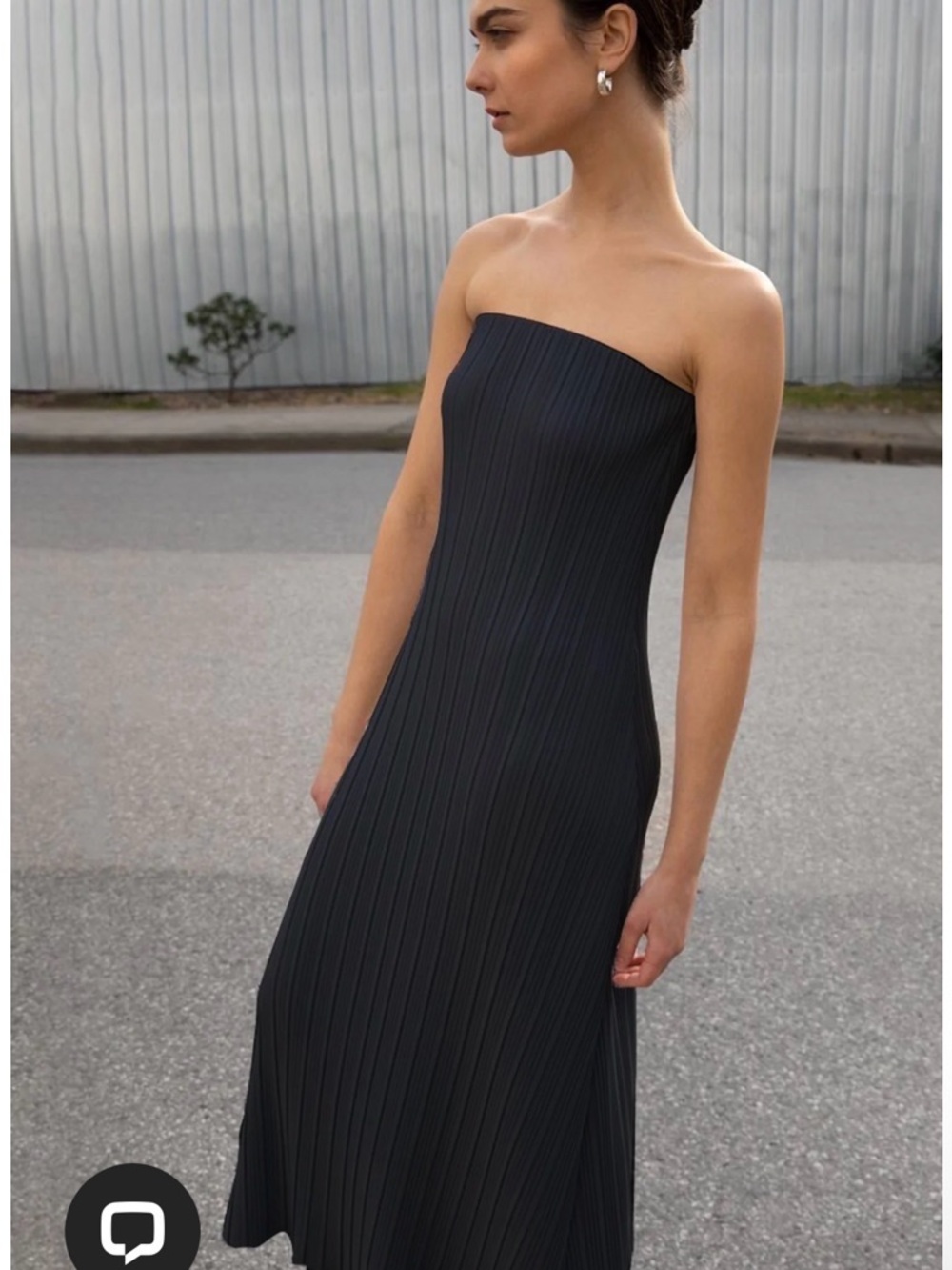 OAK + FORT Strapless Black Pleated Midi Dress